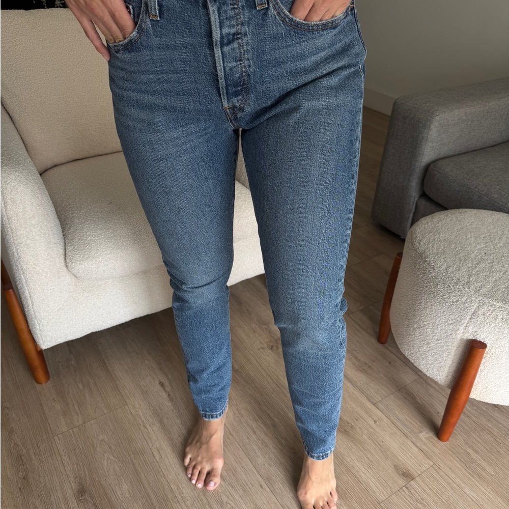 Levi's 501 Blue High Rise Jeans with Tapered Leg - Picture 2 of 5